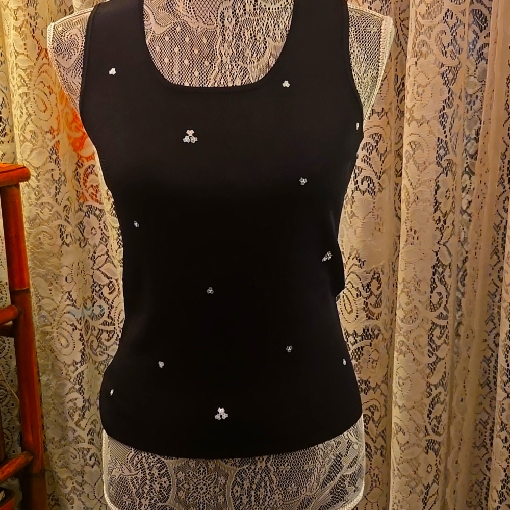 Chic Black Sleeveless Top with Floral Details